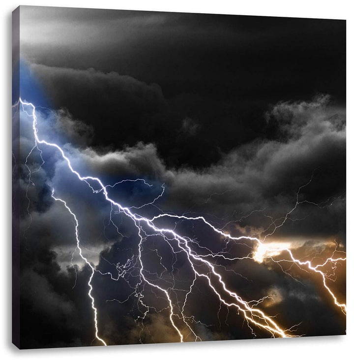 Pixxprint Blitze am Himmel als Leinwandbild Quadratisch/Grösse: 70x70 / Wandbild/Kunstdruck/fertig b