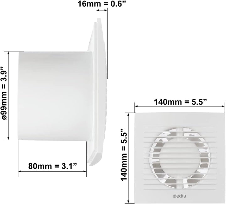 EUROPLAST Ø 100mm Bad-Lüfter mit Feuchtesensor und Timer Leise Ventilator - Kunststoff - Weiss 100mm