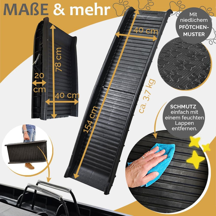 Kunststoff Hunderampe 154 cm klappbar für Auto Hunde Rampe Hundetreppe Einstiegshilfe 70 kg Belastba