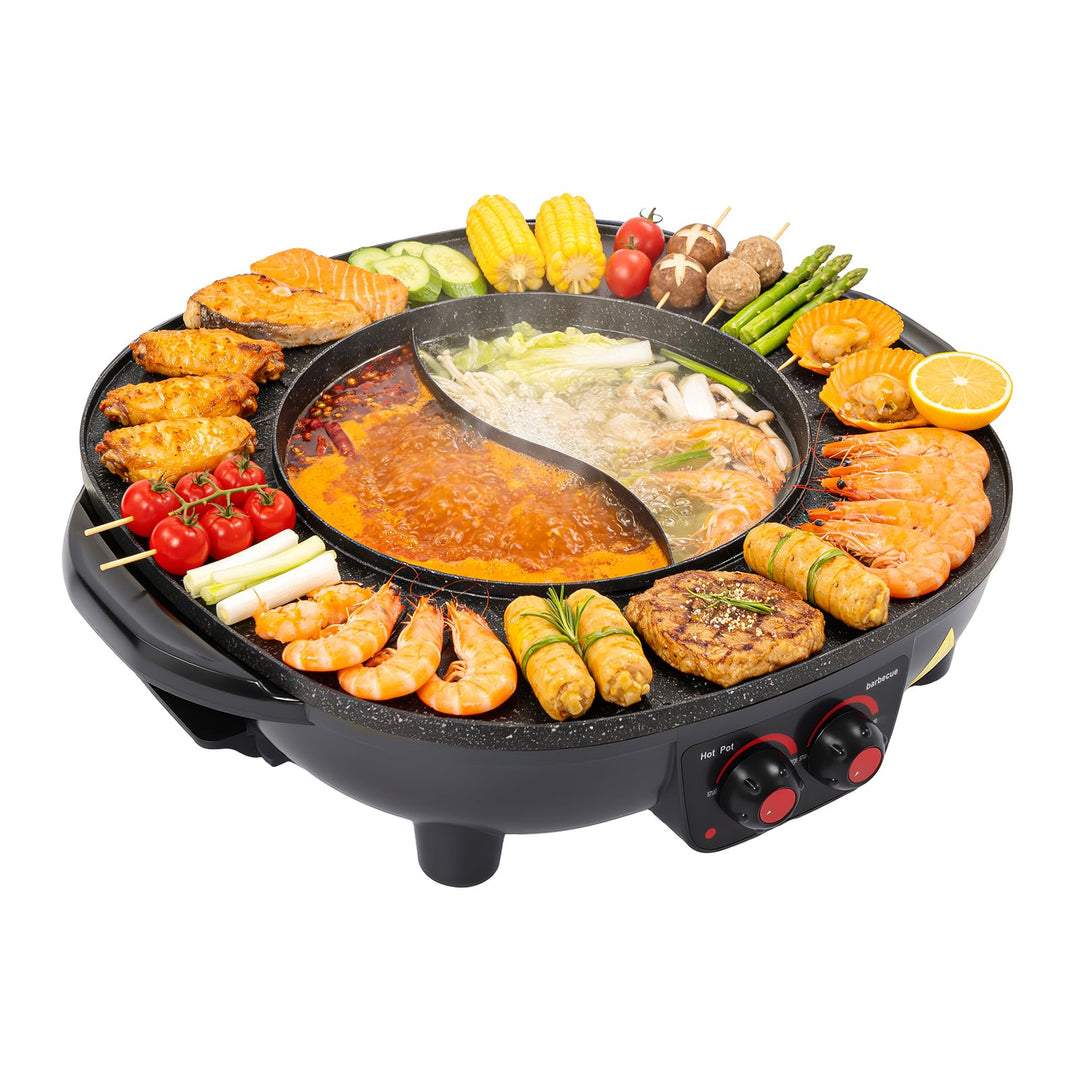 Electric Hot Pot und grill, 2000W Elektrische Multifunktionspfanne, Kapazität 3L mit Deckel Deckelgr