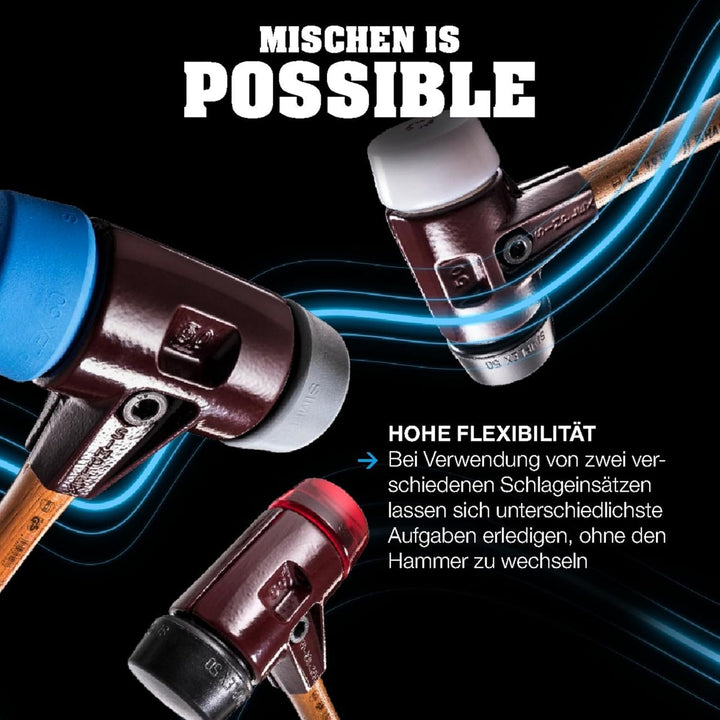 SIMPLEX-Schonhammer, Gummikomposition/Plastik; mit Tempergussgehäuse und hochwertigem Holzstiel | D=