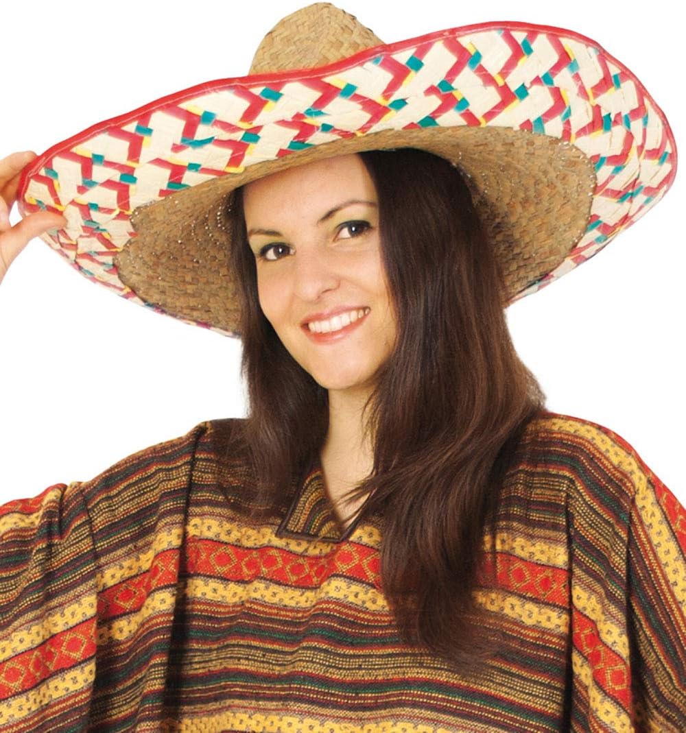 KarnevalsTeufel.de Sombrero-Set Mexikanerhüte in bunten Farben mit rotem Rand Rand - 5er Pack