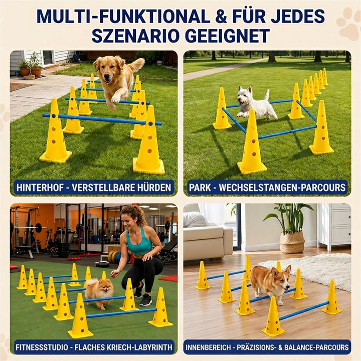 Agility Set Hunde mit 6 Hürden, Cavaletti Hund Trainingsset, 12 Verstellbare Stangen & 12 Pylonen, H