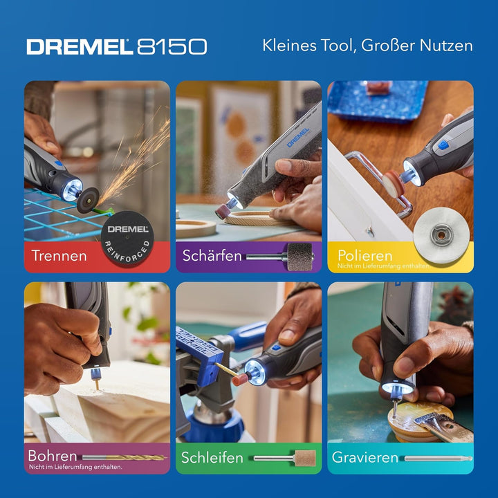 Dremel 8150 Bürstenloses Akku-Multitool-Set, 7,2V 2Ah per USB-C Aufladbarer, 20 Zubehöre, Variable D