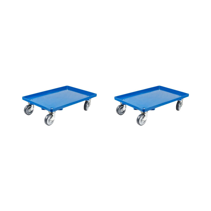 SparSet 2X Transportroller für Euroboxen 60x40cm mit Gummiräder blau | Geschlossenes Deck | 4 Lenkro