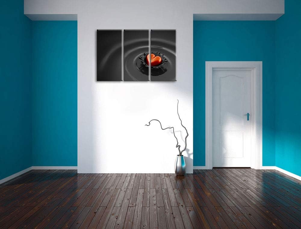 Rotes Herz in Schokolade schwarz/weiss 3-Teiler Leinwandbild 120x80 Bild auf Leinwand, XXL riesige B