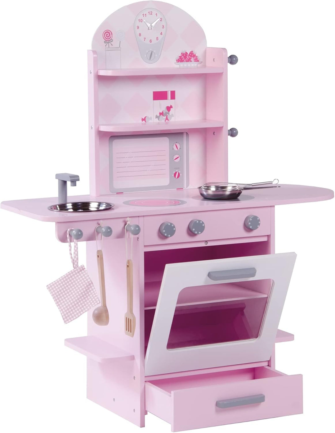 roba Spielküche, rosa, Kinderküche mit Herd, Spüle, Wasserhahn &amp; Regal inkl. Zubehör, Rosa