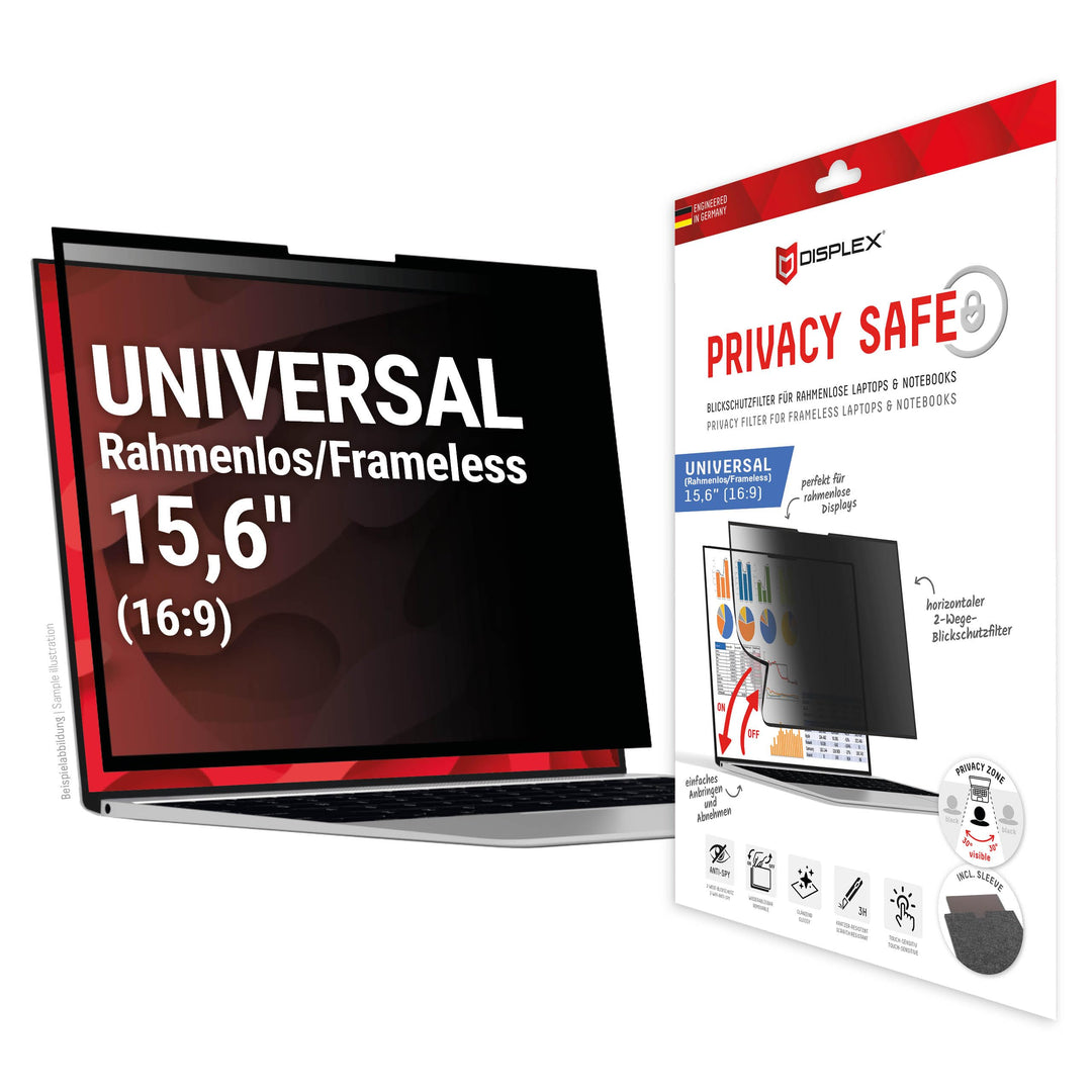Displex PRIVACY SAFE Wiederablösbarer 2-Wege Blickschutzfilter für Laptop/Notebook (randlos/frameles