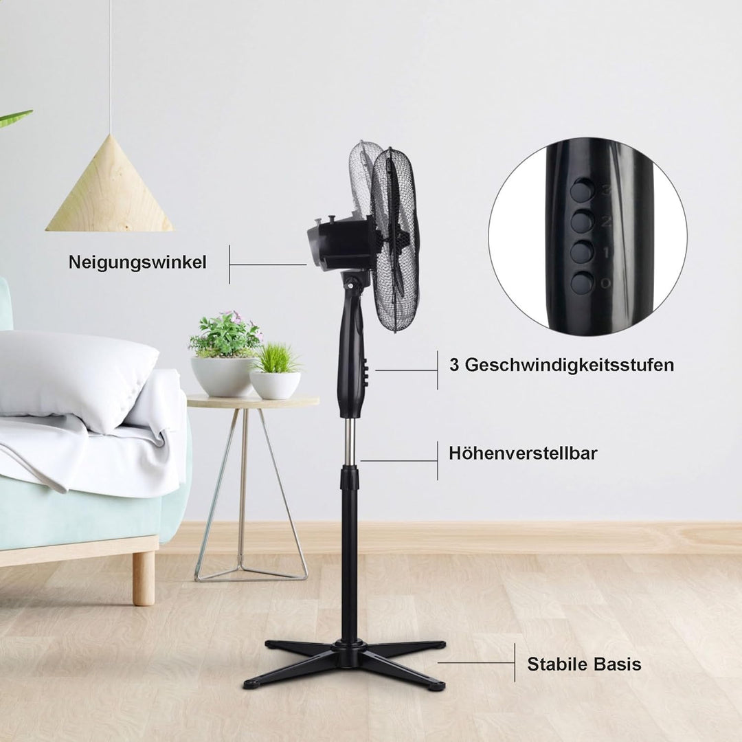 EXTRALINK Standventilator, Ventilator mit 3 Geschwindigkeitsstufen Durchmesser 40 cm Höhenverstellba