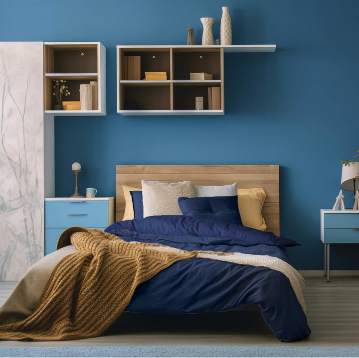 Boqingzhu Baumwolle Bettwäsche 200x200cm Blau Dunkelblau Einfarbig Uni Doppelbett Weich Renforce Bau