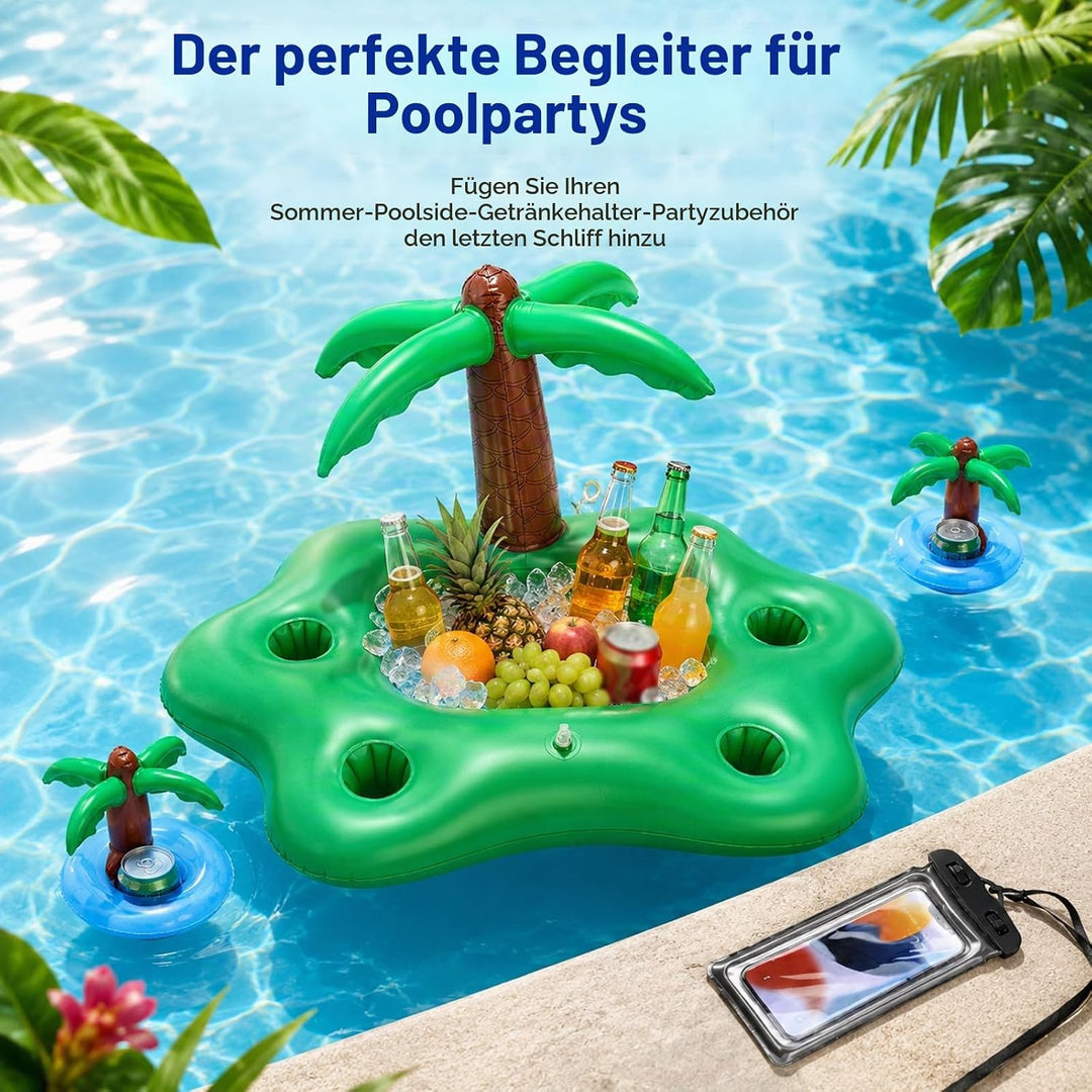 MINGBOLIN Aufblasbarer Getränkehalter Poolbar Set 5 Stück Pool Getränkehalter mit 2 Mini-Palmen &amp; 2