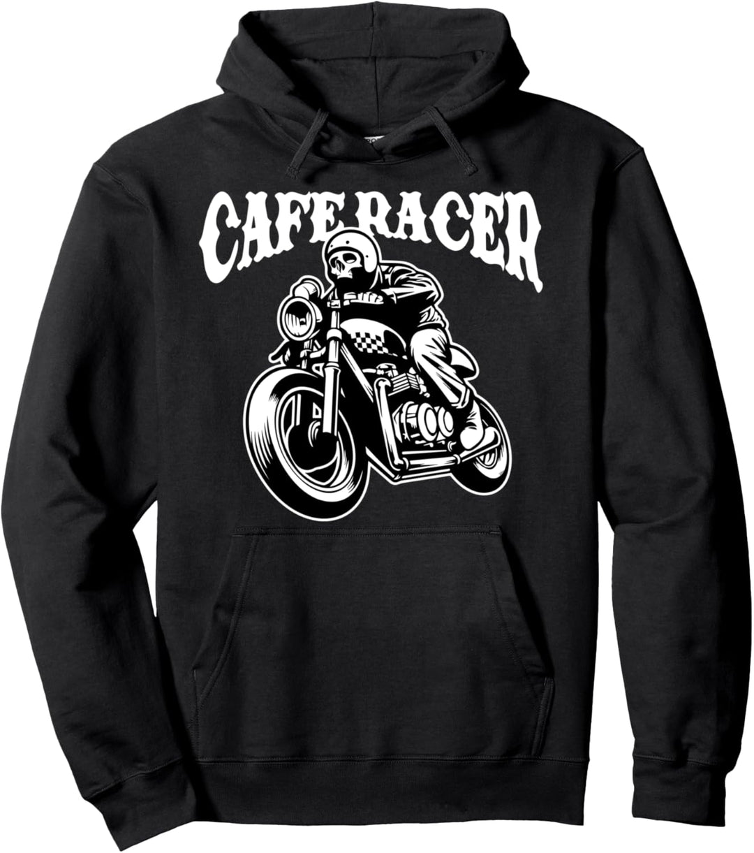 Café Racer Biker Skull Rider Wheelie Motorrad Pullover Hoodie