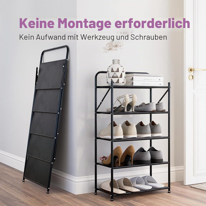 5-stufiges Schuhregal ohne Montage, Faltbarer Schuhregal-Organizer ohne Aufbau, tragbare Massive Met