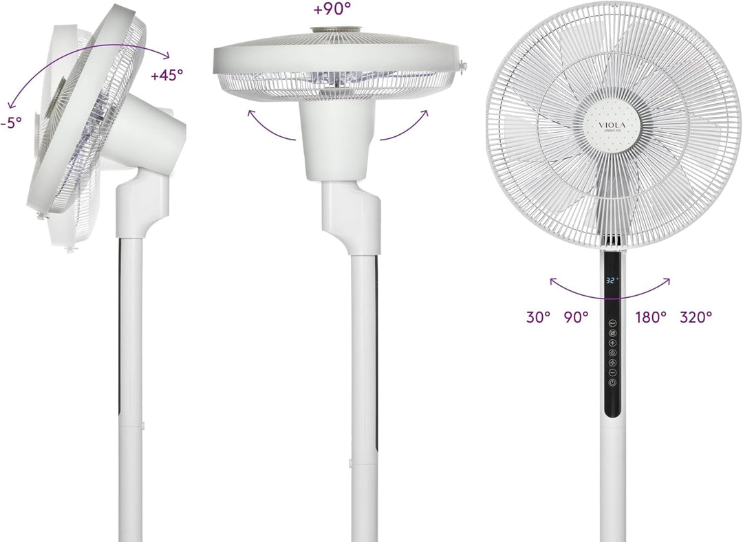 VIOLA Leiser und leistungsstarker Standventilator mit Fernbedienung, 32 Geschwindigkeiten, 9 Flügel,
