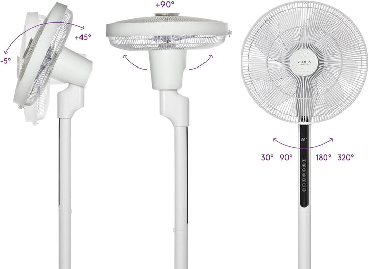 VIOLA Leiser und leistungsstarker Standventilator mit Fernbedienung, 32 Geschwindigkeiten, 9 Flügel,