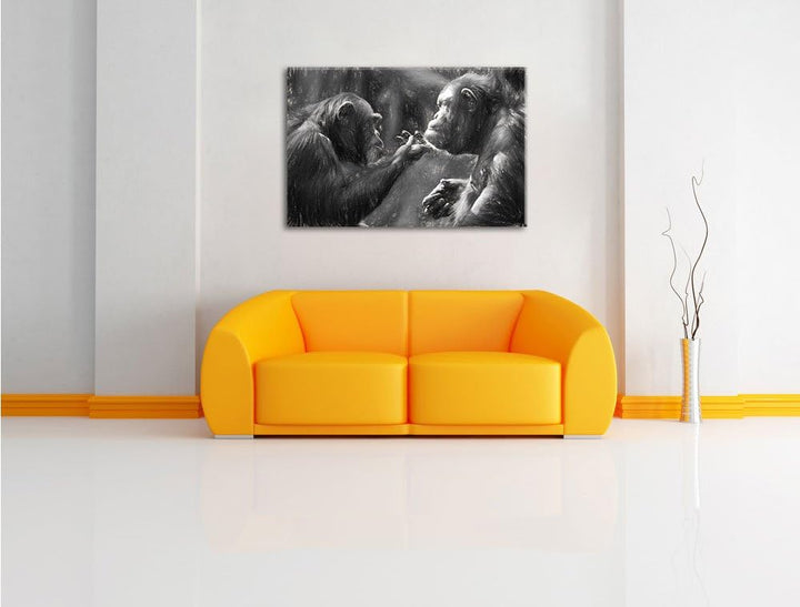 Pixxprint Schimpansen Freundschaft Kunst / 100x70cm Leinwandbild bespannt auf Holzrahmen/Wandbild Ku