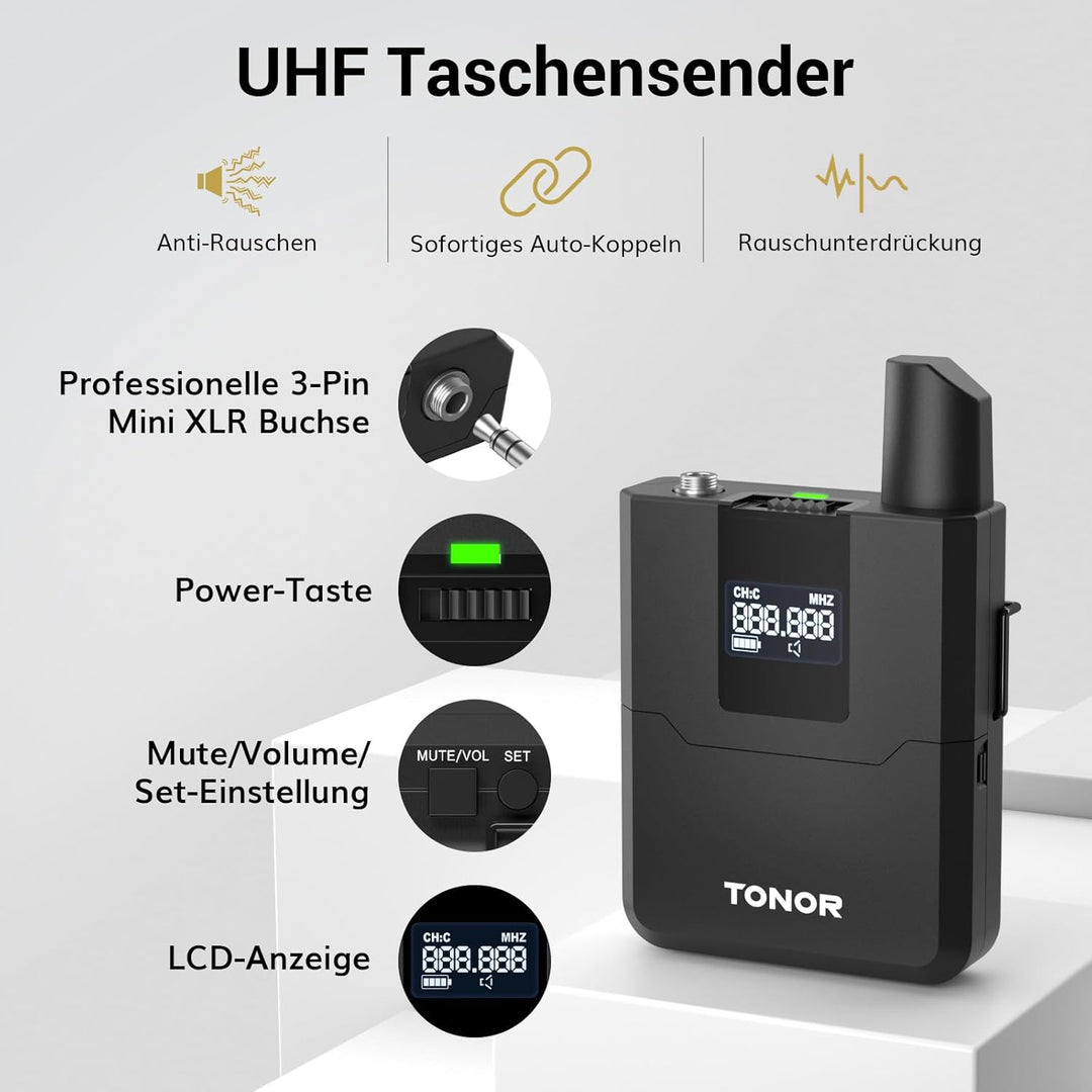 TONOR UHF Mikrofon Kabellos Set mit 4 Bodypack Transmitter/Headset/Lavalier Wireless Microphone, 4x5