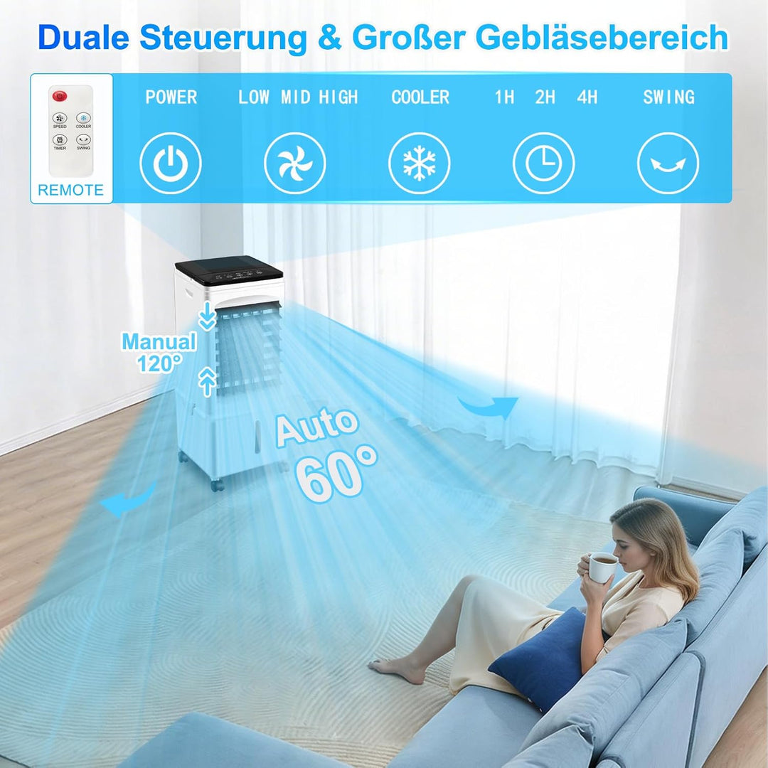 Klimaanlage Mobil, 10L 60W Klimaanlage ohne Abluftschlauch mit 7H Timer, 3 Modus, 40dB, 120°Oszillat