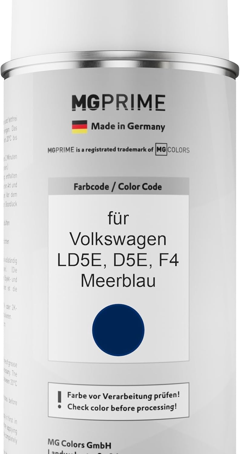 MG PRIME Autolack Sprühdosen Set für Volkswagen VW LD5E / D5E / F4 Meerblau Basislack Klarlack Spray