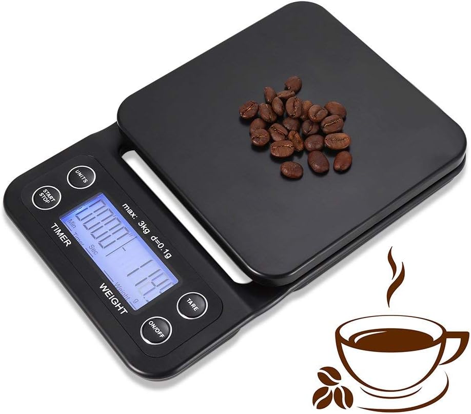 INF Digitale Küchenwaage, Kaffeewaage, Digitalwaage, 3 kg, hohe Präzision (0.1 g), LCD-Display, schw