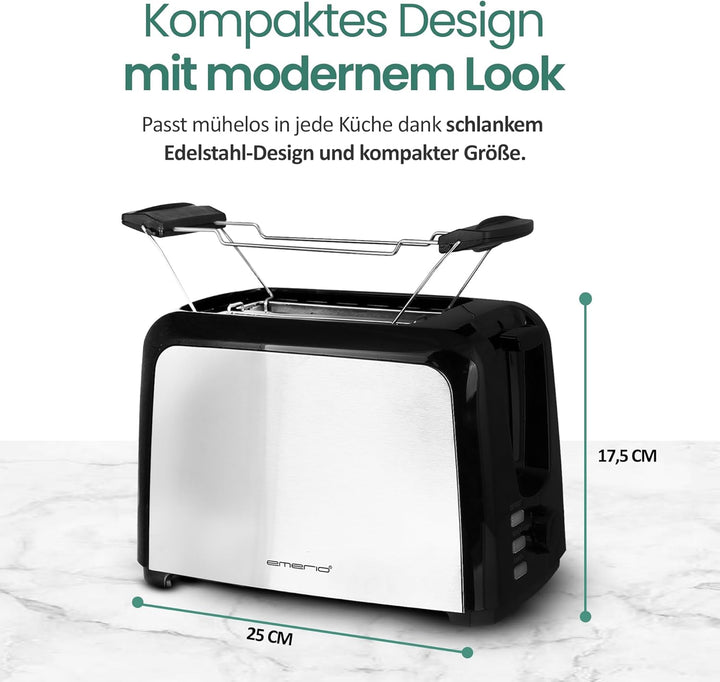Emerio Toaster 2 extra Breiten Toastschlitzen Zentrierfunktion,herausnehmbare Krümelschublade,Abbruc
