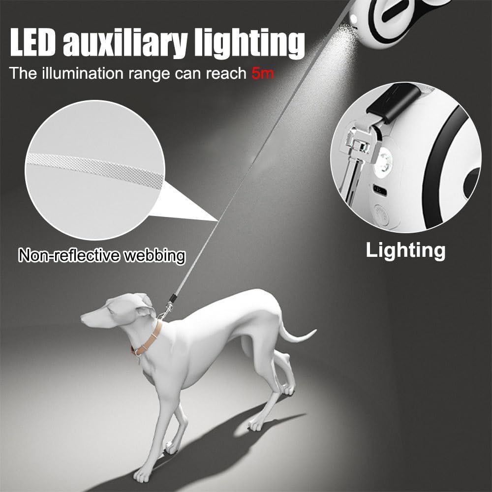 Hundeleine 5m, Einziehbar Hunde Rollleine mit LED Licht, Ausziehleine mit Schnellbremsknopf für Trai