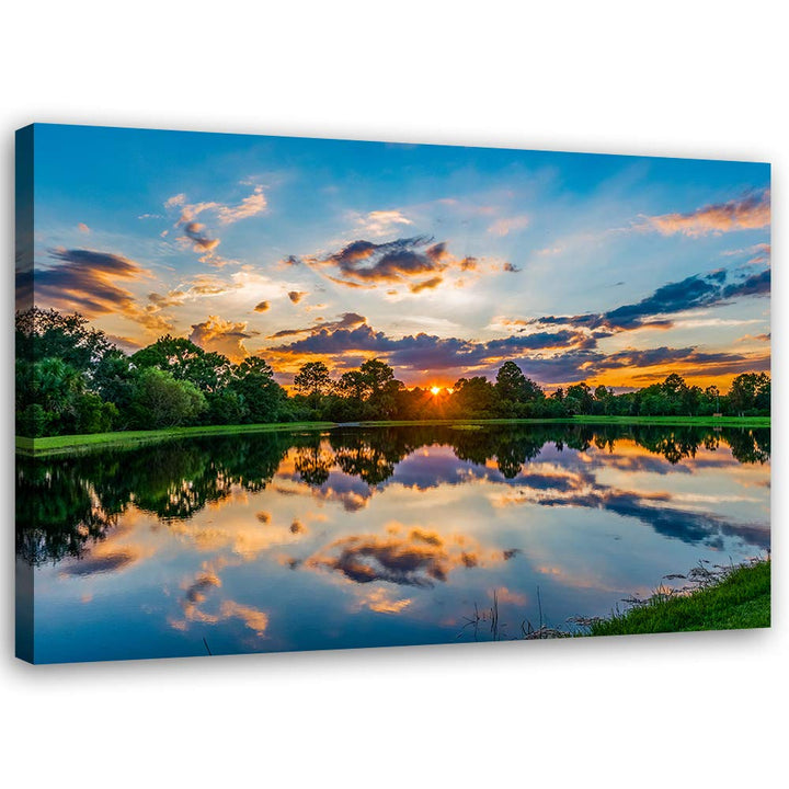 Feeby Wandbild Sonnenuntergang Druckbild Leinwandbild Natur Blau 100x70 cm