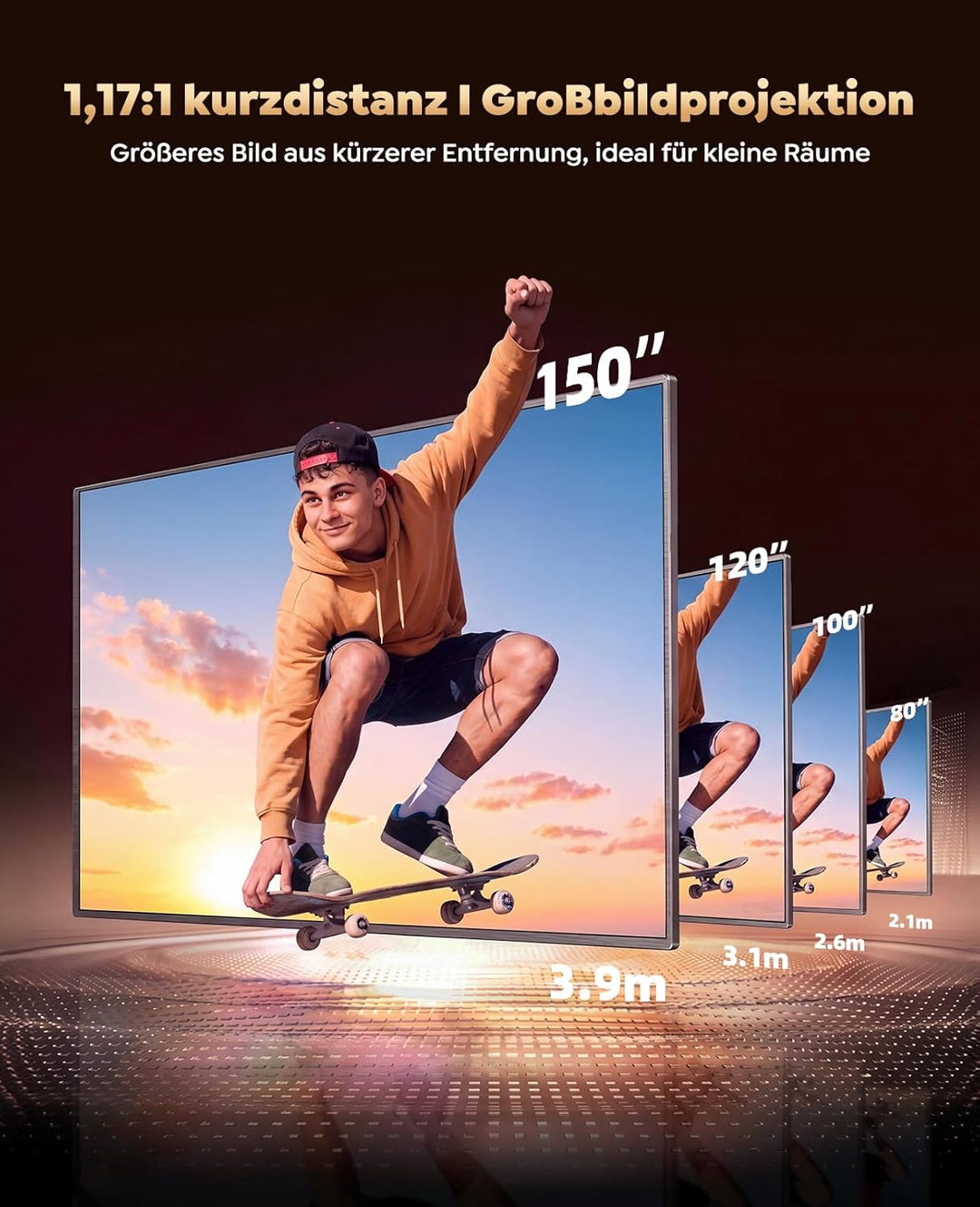 Smart Beamer【Google TV & 30W Lautsprecher】Beamer 4K Heimkino Unterstützt Autofokus/6D Trapezkorrektu