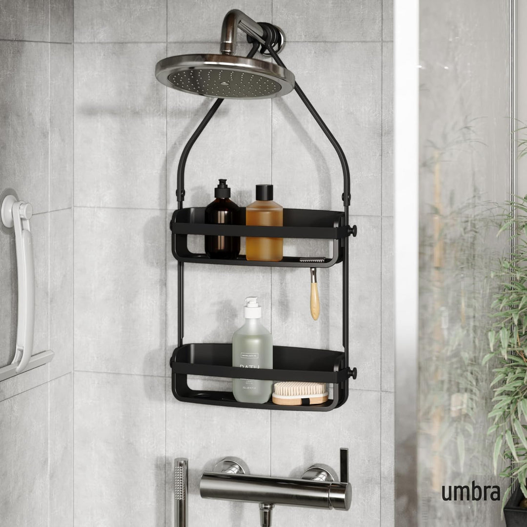Umbra Flex Duschablage, Duschregal, Duschcaddy, Duschdiener, Schwarz Schwarz Duschablage mit 2 Fäche