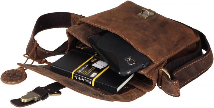 Greenburry Vintage Umhängetasche Leder 22 cm Brown, Brown