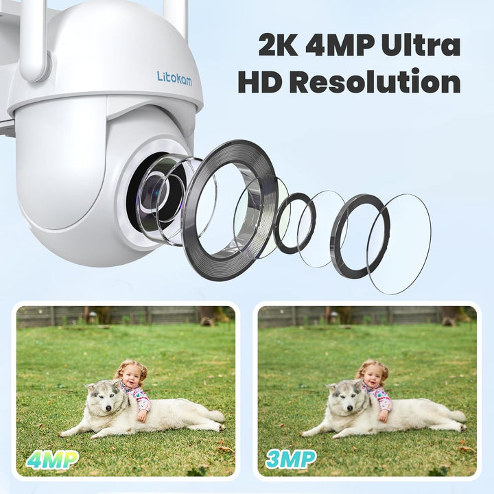 litokam Überwachungskamera Aussen 2.5K, 4MP WLAN Outdoor Kamera mit bewegungsmelder, 360 Grad Kamera