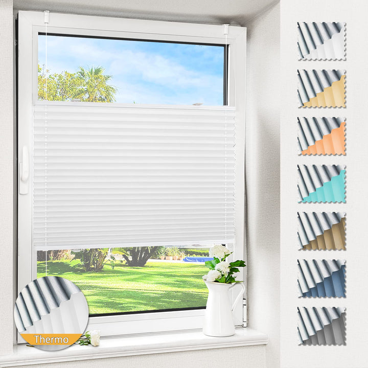 Plissee ohne Bohren verdunkelung, Thermo Plisseerollo Klemmfix, Weiss 70x100cm(BxH), Verdunklungspli