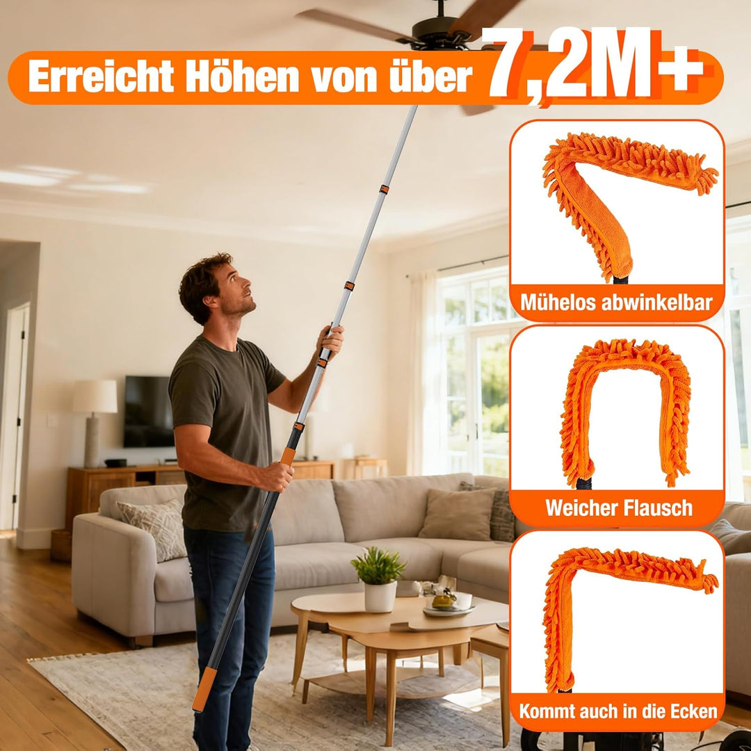 SISUPASSIE 7,2m Staubwedel Teleskop, Spinnenwebenentferner waschbar, Fensterputzer mit Teleskopstang