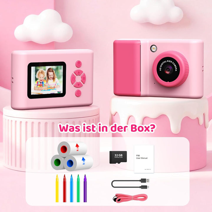 CHAKEYAKE Sofortbildkamera Kinder, 20MP 1080P Kinderkamera mit 2,4-Zoll-Display, Digitalkamera mit 3
