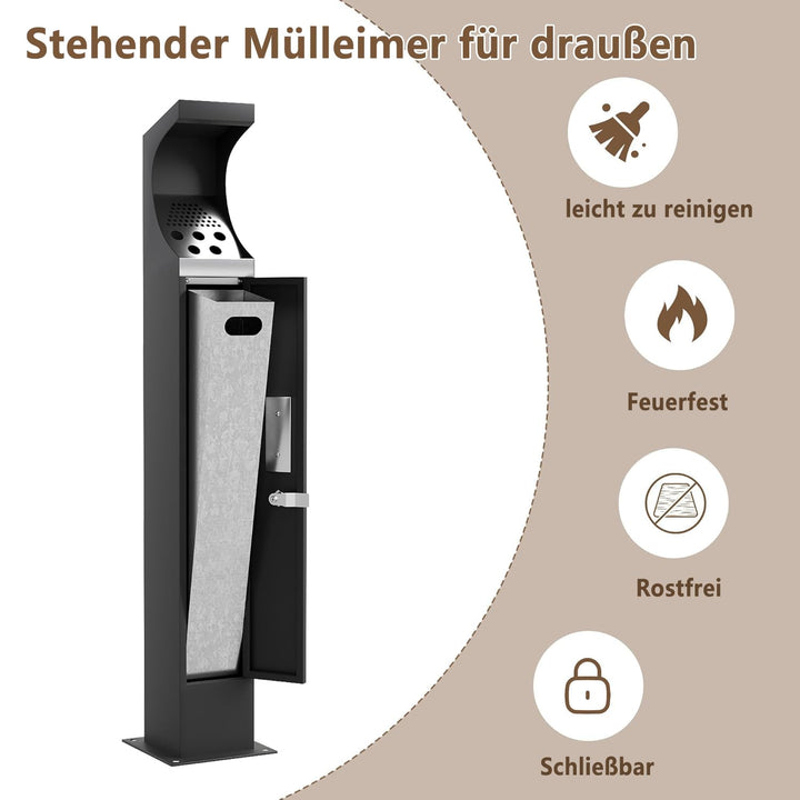 Gewerbe Stahl Papierkorb Outdoor, wasserdicht stehender Mülleimer mit abnehmbarem Inneneimer, grosse