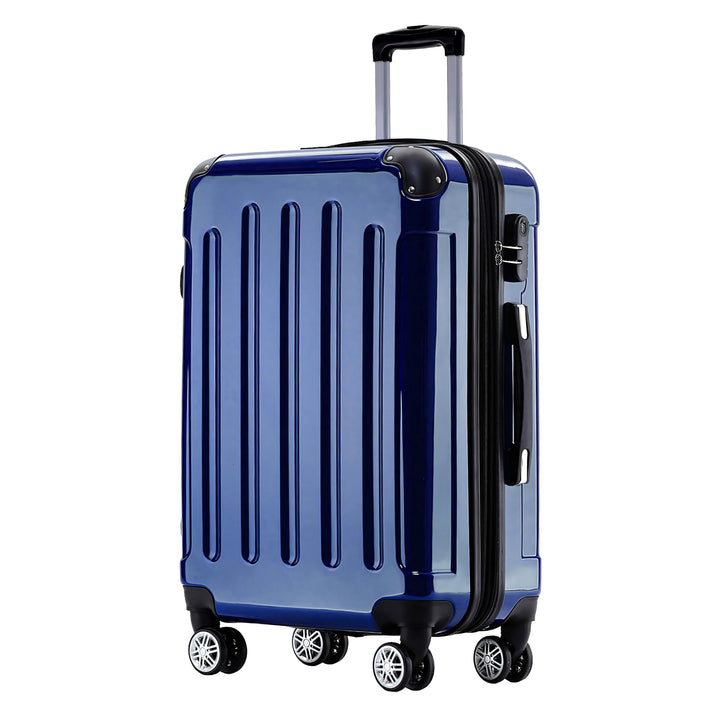 BEIBYE Hartschalen Koffer Trolley Rollkoffer Reisekoffer 4 Zwillingsrollen Polycabonat (Blau, Handge