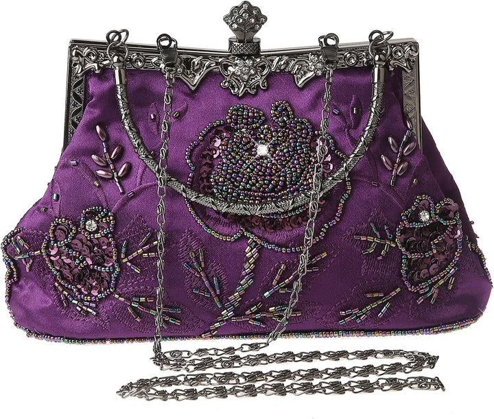 DA BODAN Vintage Floral Perlen Strass Stickerei Clutch Pailletten Hochzeit Party Abschlussball Tasch