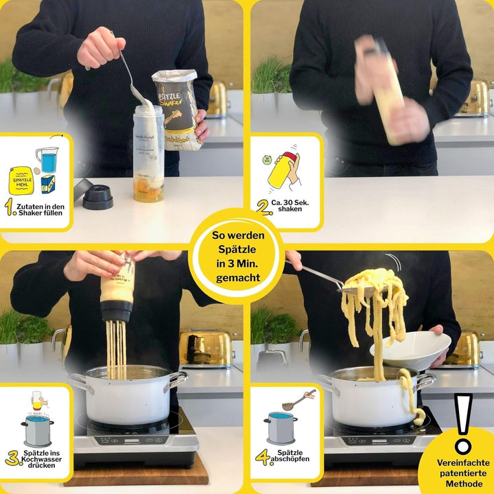 Spätzle-Shaker (ANTHRAZIT für 4 Portionen selbstgemachte Spätzle (875ml) Spätzlepresse und Mixer in