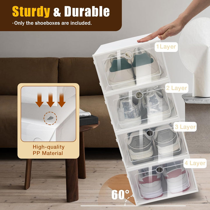 24 Stk Schuhboxen Transparent Schuhbox Stapelbar Schuh-Organizer mit Tür Schuhe Aufbewahrungsboxen P