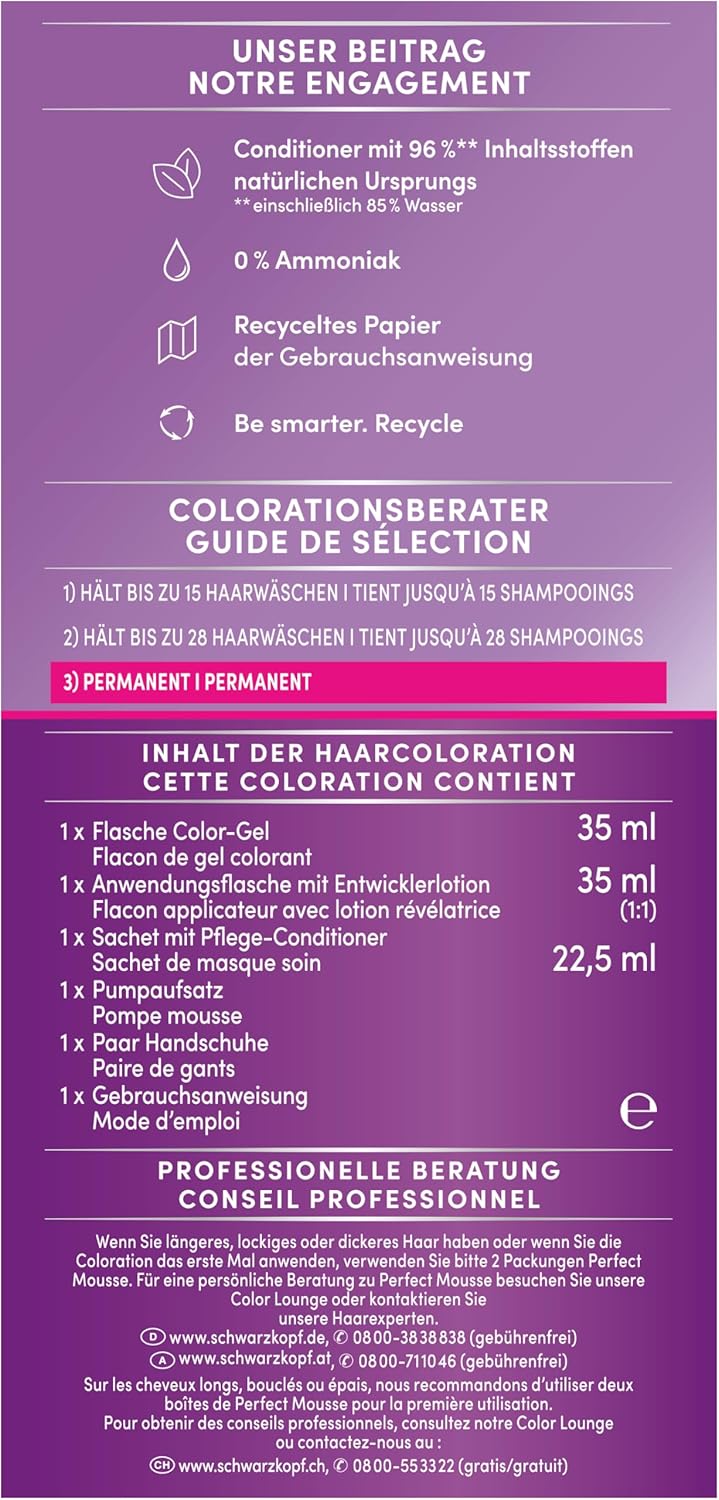 Schwarzkopf Perfect Mousse Permanente Schaumcoloration 365/3-65 Schoko Brownie (93 ml), Haarfarbe mi