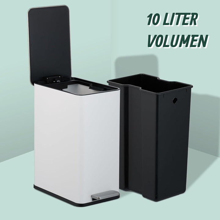 Relaxdays Kosmetikeimer, 10 Liter, Absenkautomatik, entnehmbarer Inneneimer, Bad Mülleimer mit Decke