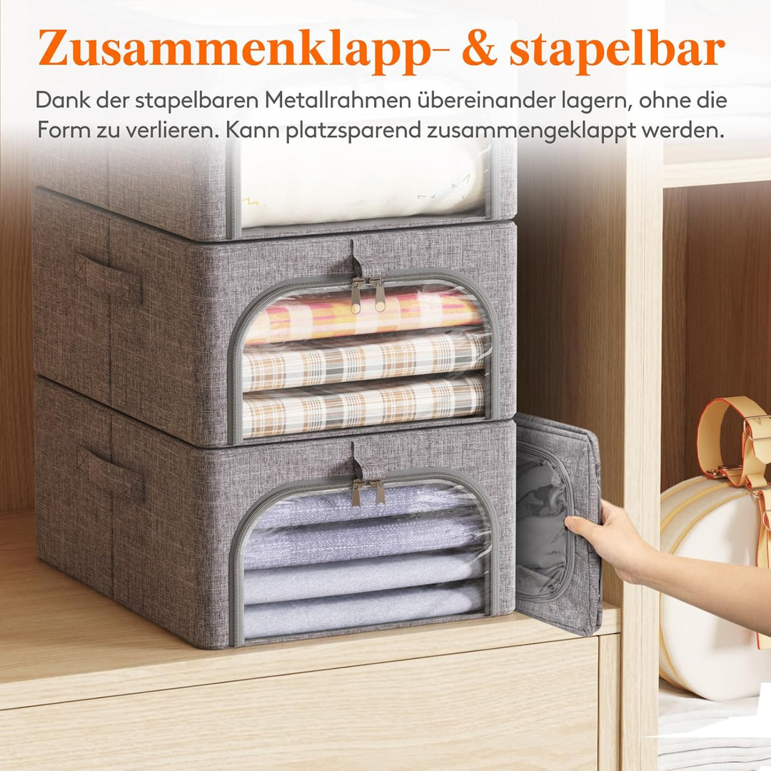 Lifewit 4 Stück Kleideraufbewahrungsbehälter mit Metallrahmen, Faltbare Aufbewahrungsbox mit Deckel,