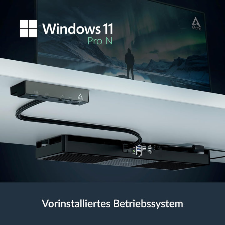 ARCTIC Senza 5700G Pro - Passiv gekühlter, lautloser PC zur Montage unter dem Tisch, Windows 11 Pro,