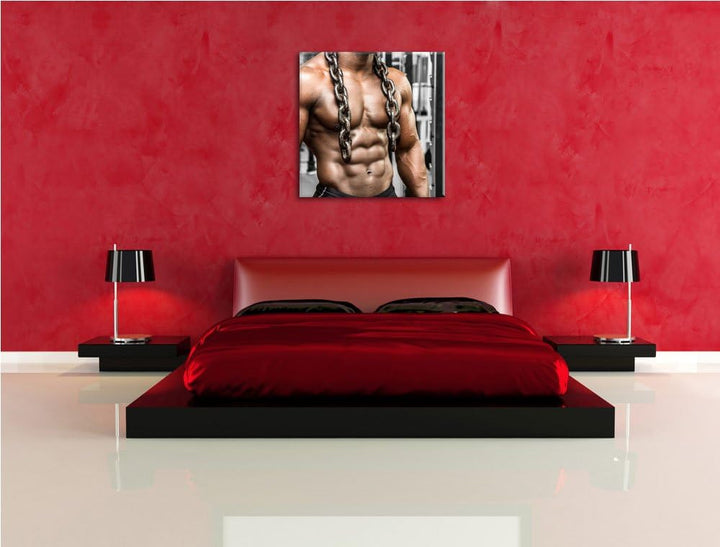 Pixxprint Muskelpaket mit Kette als Leinwandbild Quadratisch/Grösse: 70x70 / Wandbild/Kunstdruck/fer