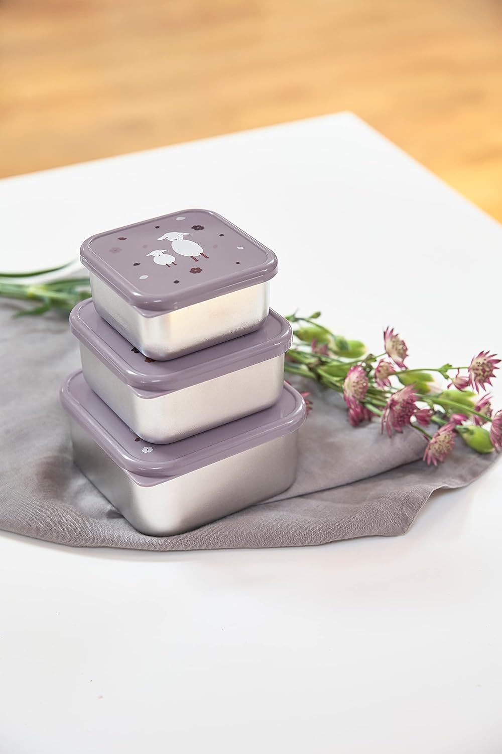 LÄSSIG Snackbox 3er Set Edelstahl 3 Stück Tiny Farmer lilac, Lila