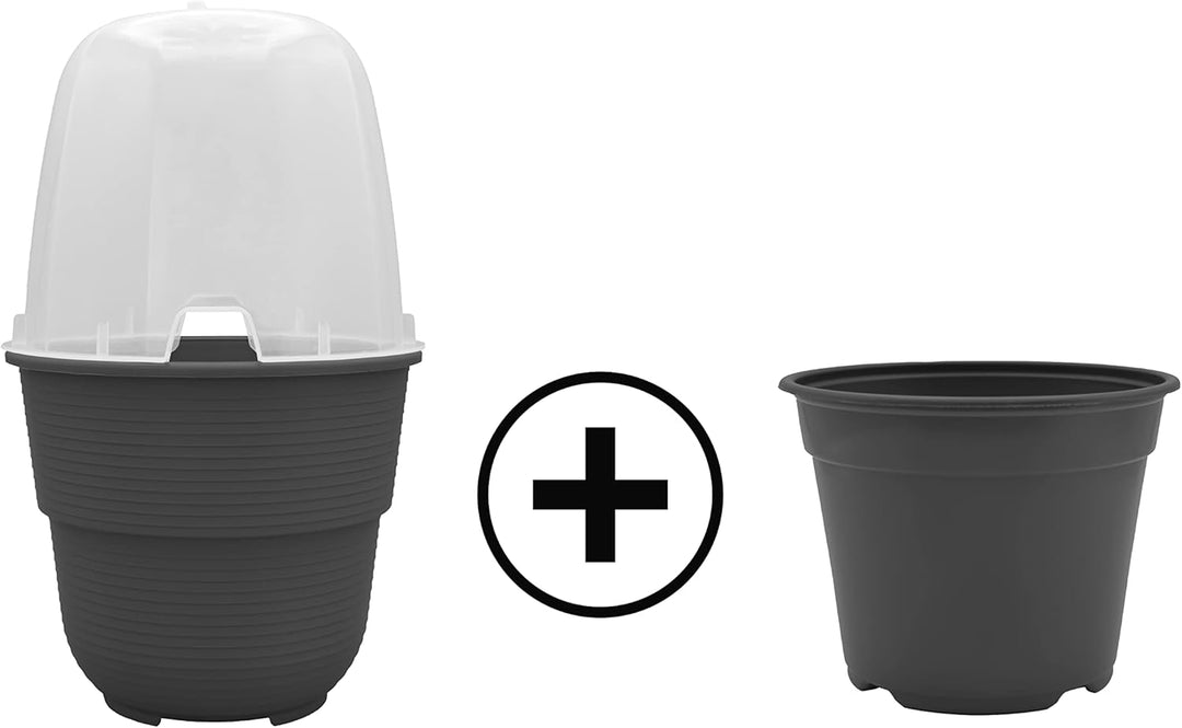 Plastard 3er-Set Anzuchthaube mit Blumentopf 16 cm Durchmesser Anthrazit runder Anzuchttopf Anzuchth