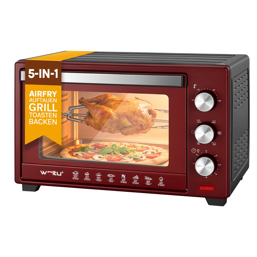 WOLTU Mini Backofen 32 Liter, 1600 Watt Toasterofen | Pizzaofen | Herausnehmbares Krümelblech mit Ti