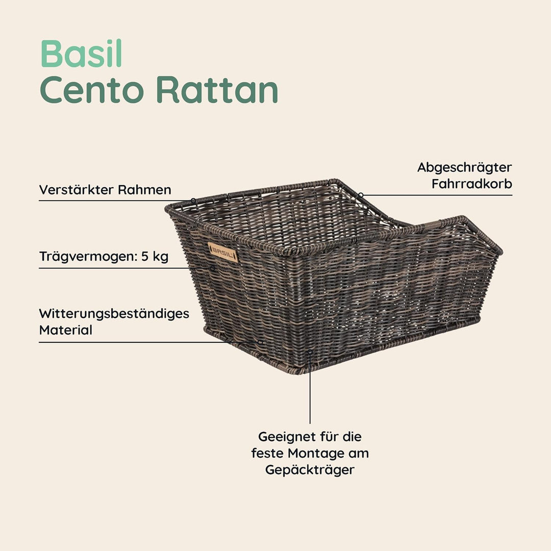 Basil Hinterradkorb Cento-Rattan Look Braun Single, Braun Single