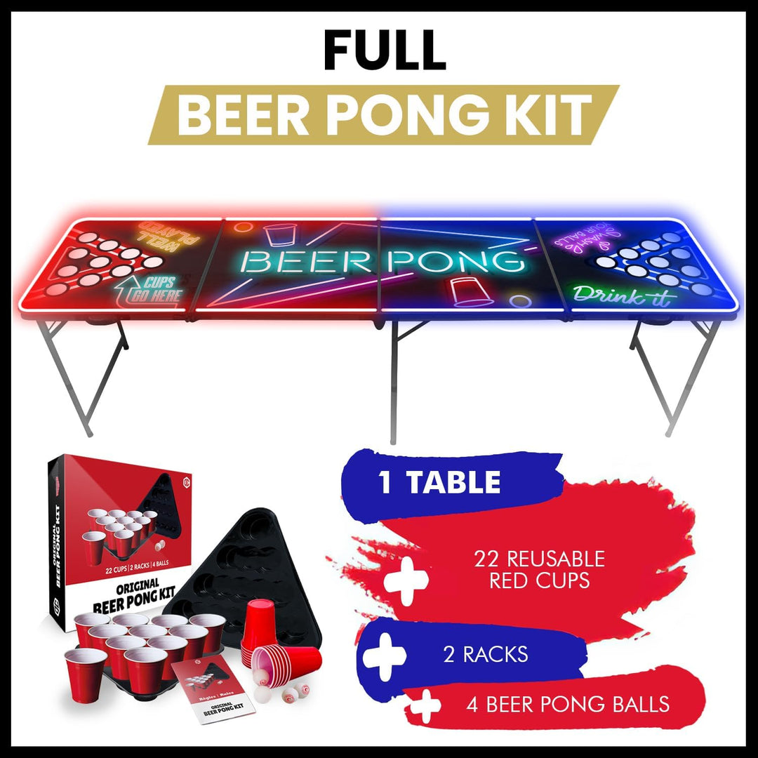 Offizieller Spotlightholes Beer Pong Tisch mit Löchern Set | 1 Glow Beer Pong Tisch + 2 Regale + 22