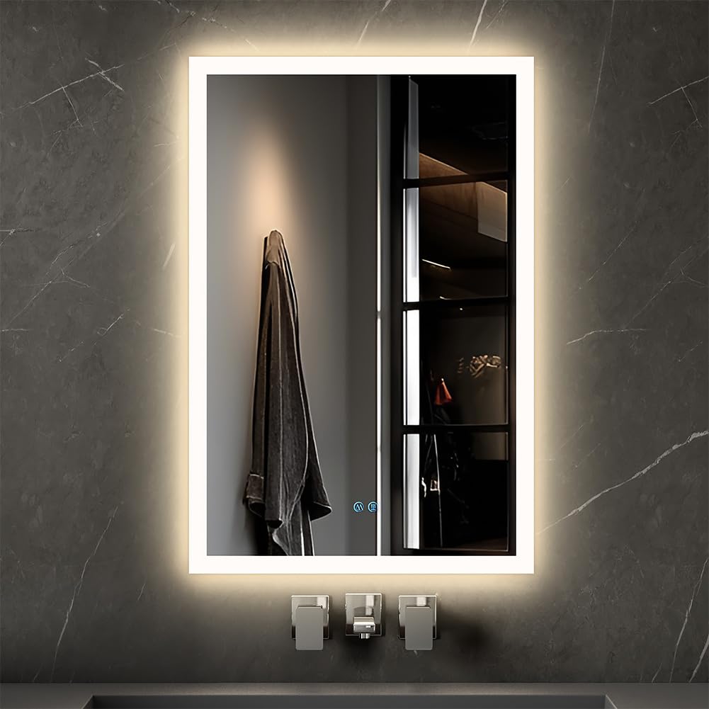 badspiegel mit Beleuchtung, Sandstrahl-Design led Spiegel Bad, 3 Farbtemperaturen, Dimmbar, Entfoggi